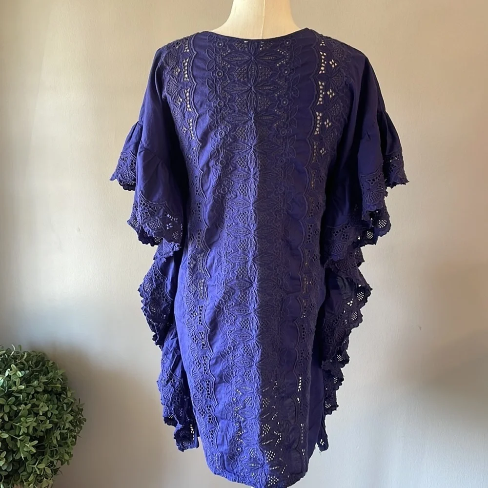 J. CREW ORIGINAL BEACHWEAR / Resort cover dress Eyelet Ruffled ORGANIC cotton S